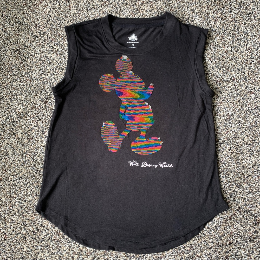 Disney Parks Tank Top Mickey Mouse Rainbow and Silver Changeable Sequins Size XS